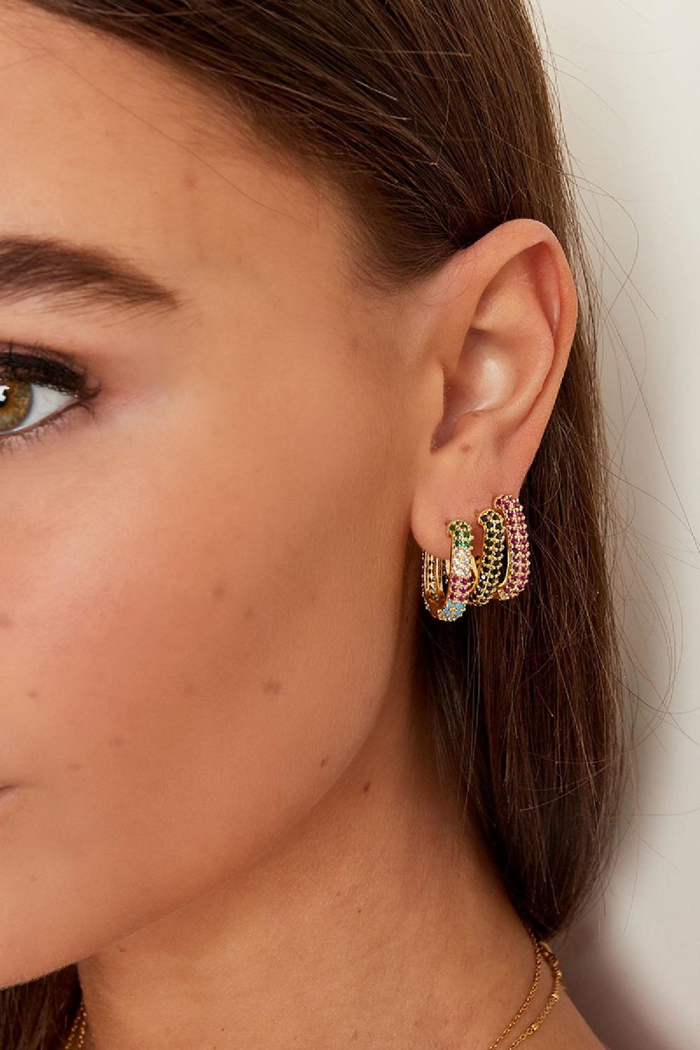 Earrings with zircon details Green & Gold Color Copper h5Picture3